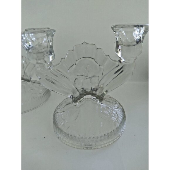 Vintage Jeanette Glass Candleholder "Iris & Herringbone" 1930's set of two - Picture 8 of 11
